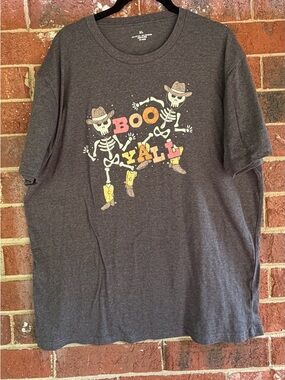 Boo Y'all Skeleton Cowboy Graphic Tee - Dark Gray